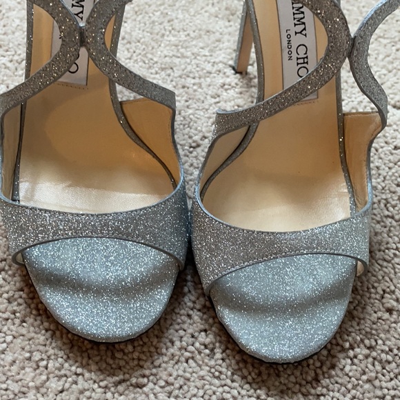 Jimmy Choo Silver Glitter Strappy High Heel Sandals - Picture 11 of 12
